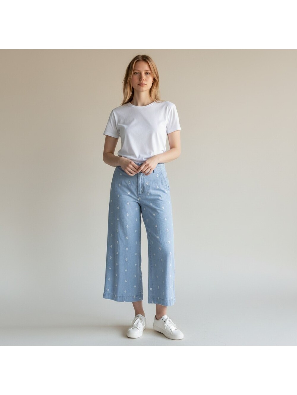 Loft Cropped Jeans Women 10 Blue Geometric Denim Medium Wash High Rise Pockets